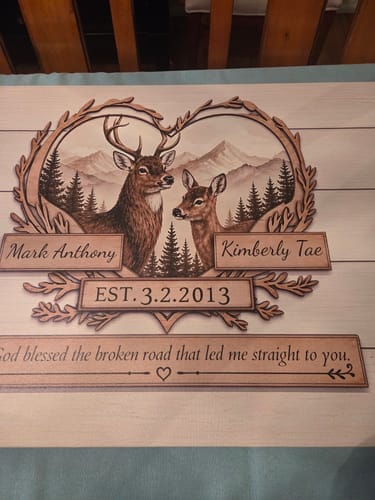 Customer photo review of "God Bless The Broken Road," Personalized Deer Couple Canvas Wall Art