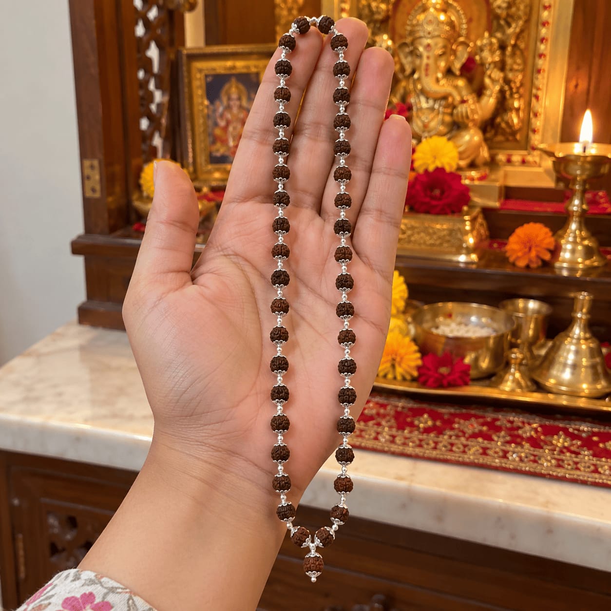 Customer photo review of Rudraksha Silver Mala