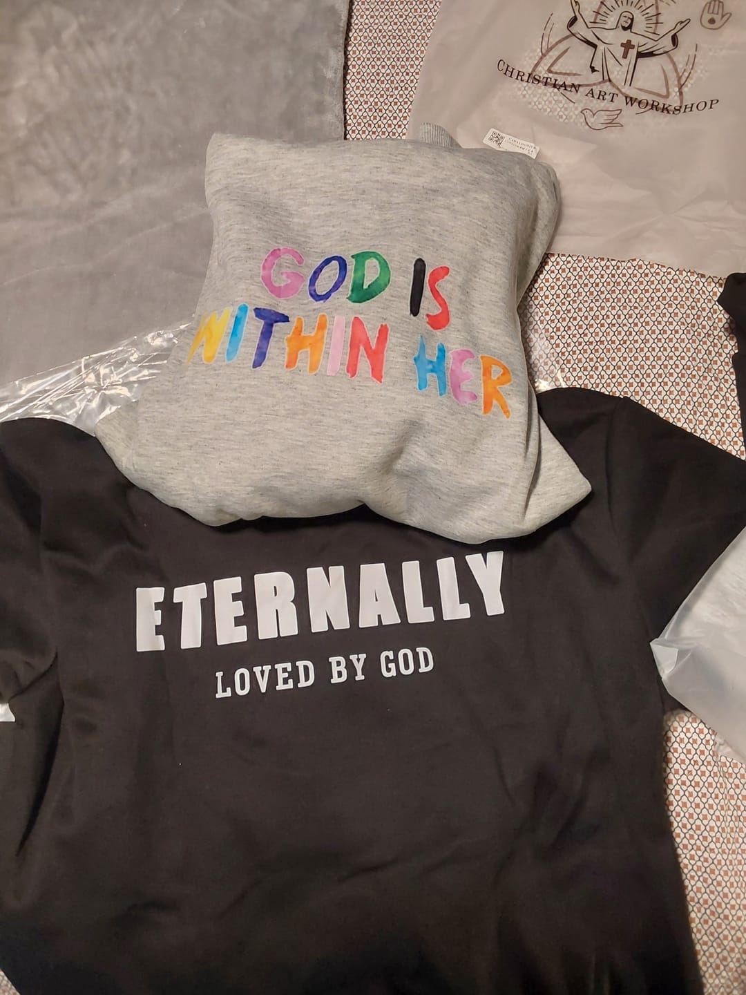 Customer photo review of Christianartworkshop Quotation Style God Is Within Her Fleece Lined Polyester Hoodie