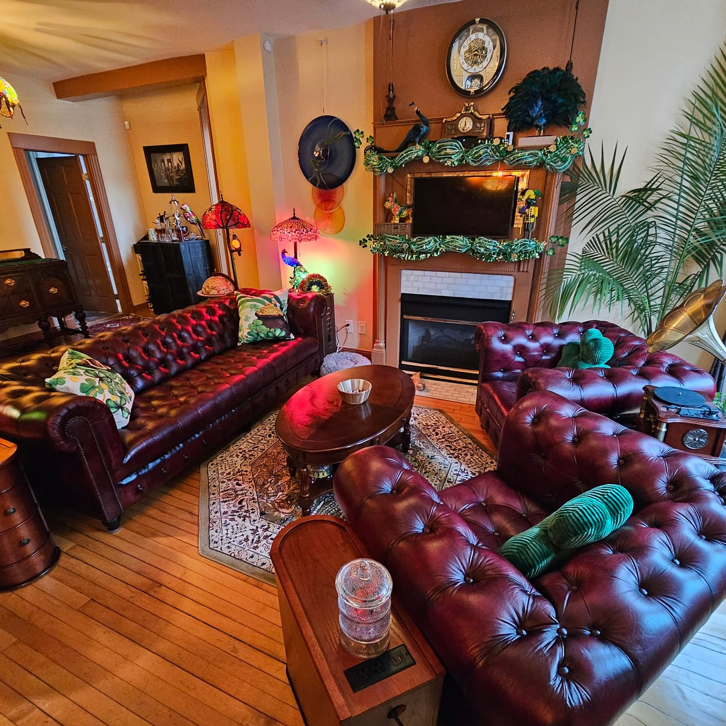 Customer photo review of Oxford Red Chesterfield Leather Sofa