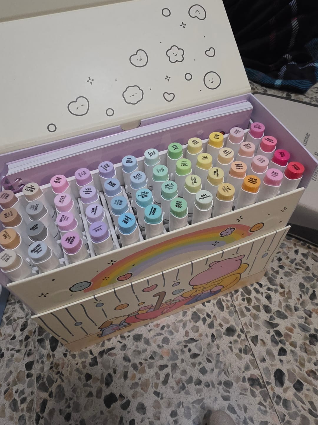 Customer photo review of Ohuhu x Coco Wyo Cozy Mood Coloring Kit, Honolulu B 48 Colors Alcohol Markers with Brush & Fine Dual Tips, Coloring Book with Mood Tracker Pages
