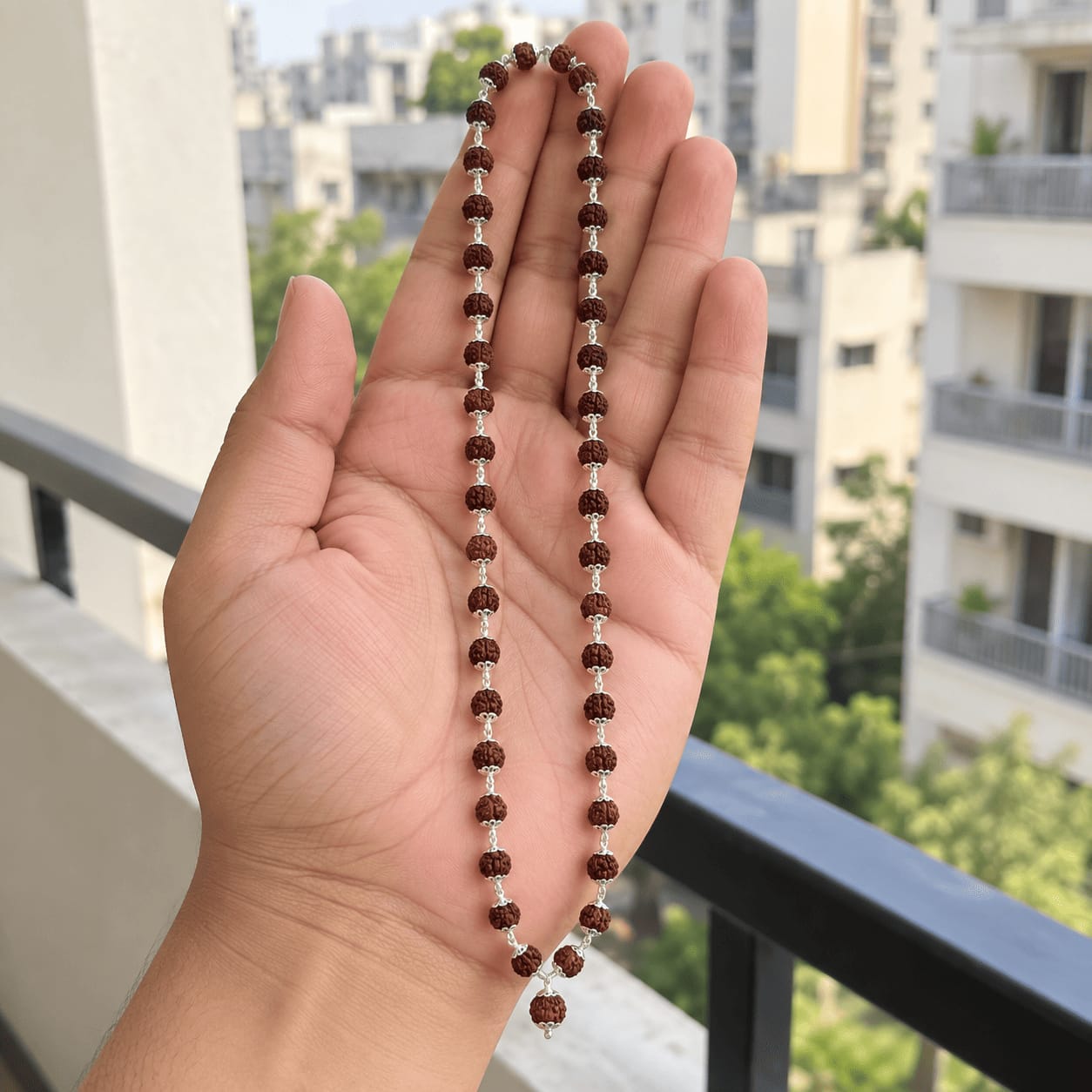 Customer photo review of Rudraksha Silver Mala