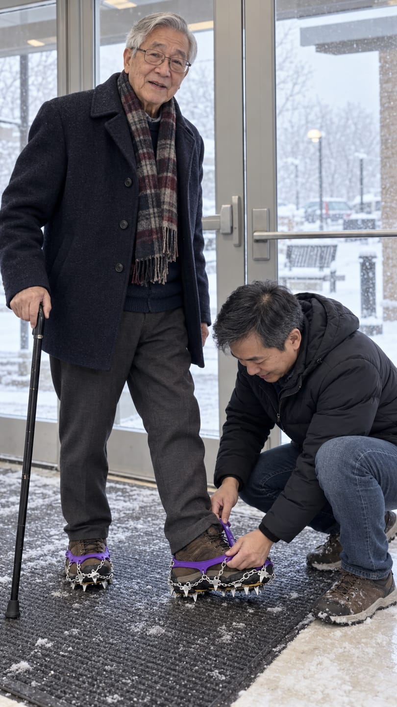 Customer photo review of No-Slip Ice Cleats – 19 Steel Spikes