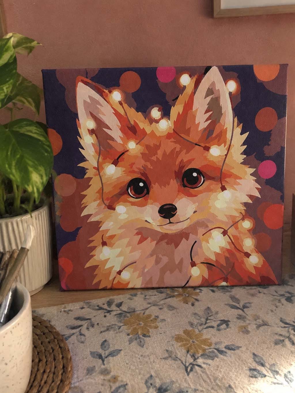 Customer photo review of Mini Peinture par Numéros 20x20cm avec cadre Petit renard et guirlande éclairée