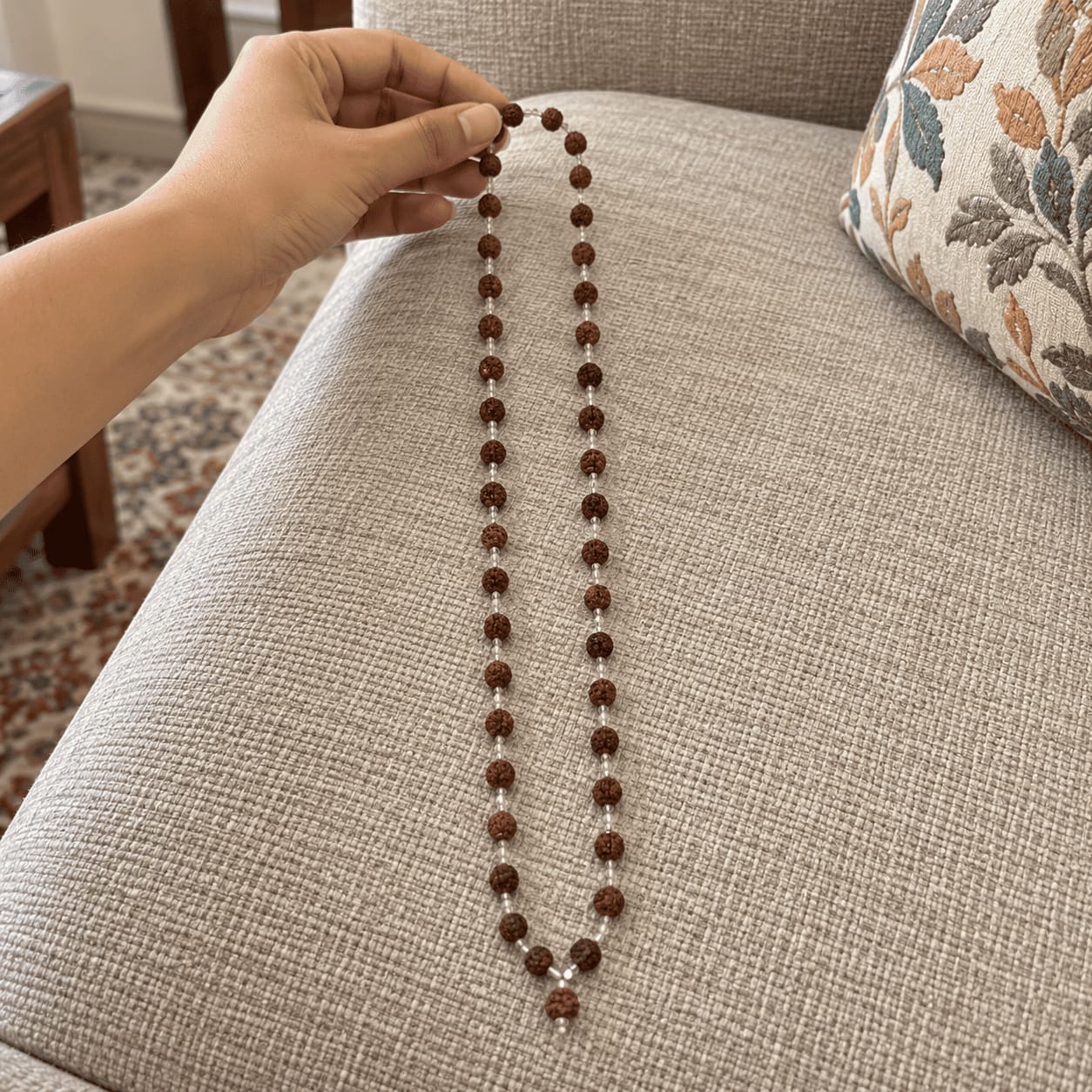 Customer photo review of Rudraksha Silver Mala