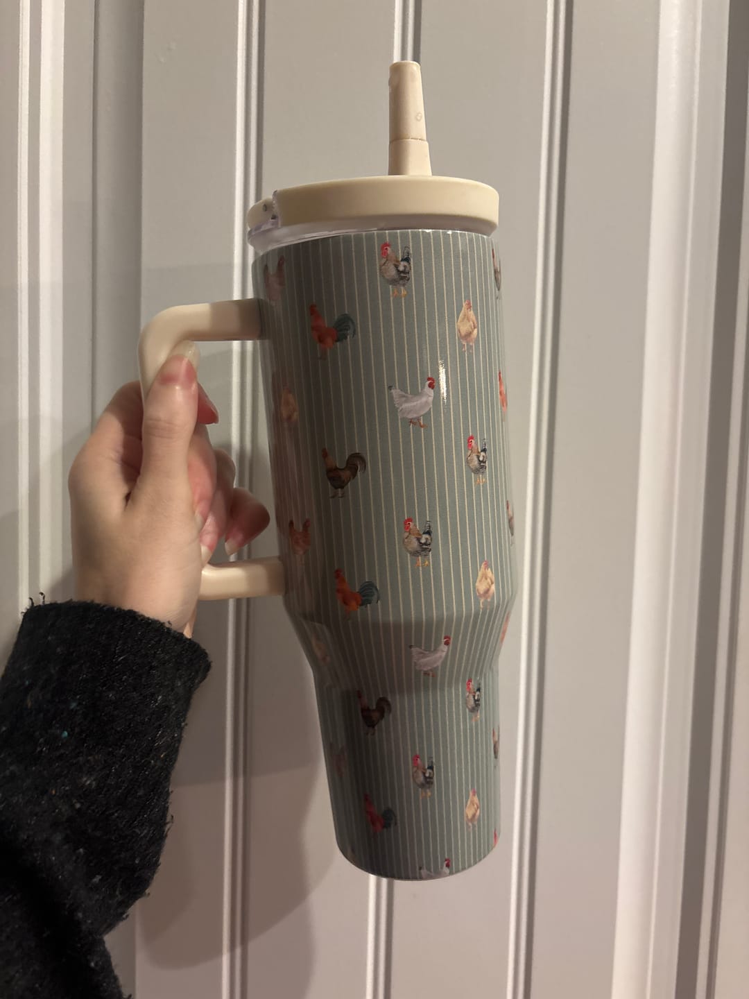 Customer photo review of Sage Chicken Striped 40oz Water Tank Tumbler
