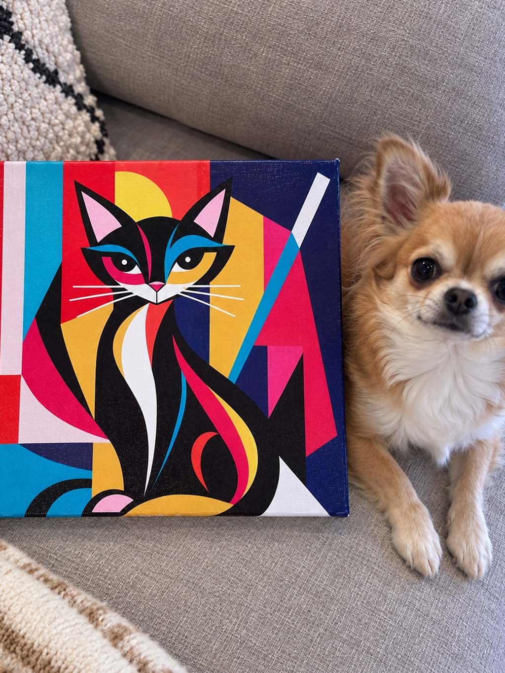 Customer photo review of Mini Peinture par Numéros 20x20cm avec cadre Chat Abstrait Éclatant