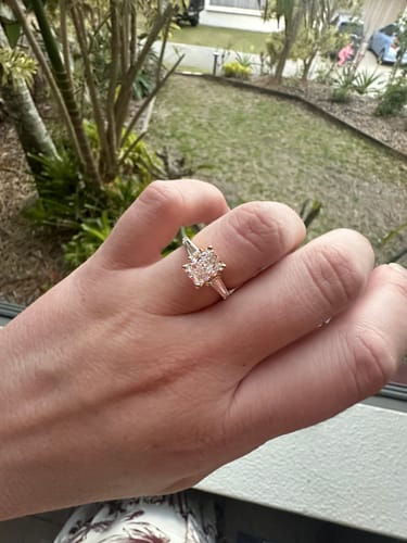 Customer photo review of Everlasting 2.00ct TW Radiant and Taper Baguette Trilogy Lab-Grown Diamond Engagement Ring in 18ct Yellow Gold