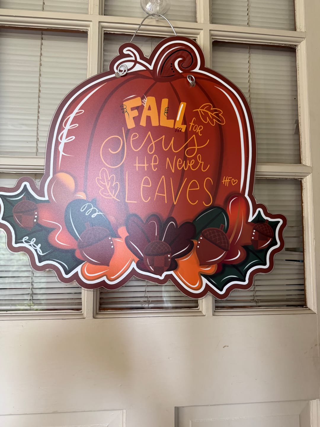 Customer photo review of Fall For Jesus Thanksgiving Pumpkin Door Hanger