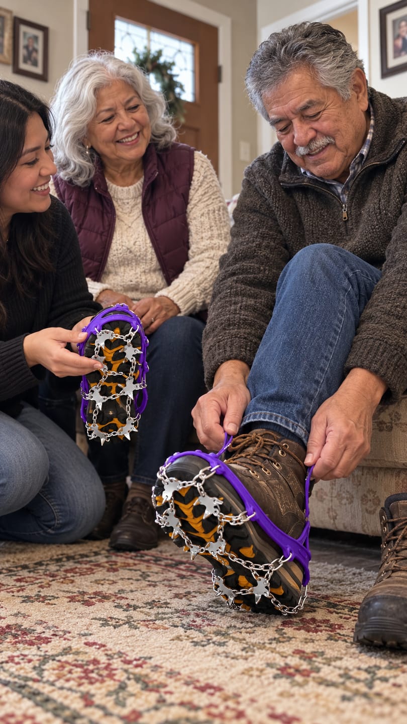 Customer photo review of No-Slip Ice Cleats – 19 Steel Spikes
