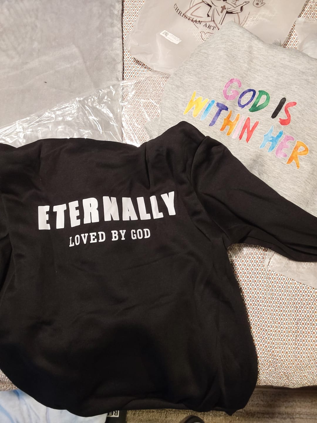 Customer photo review of Christianartworkshop Eternally Loved By God Fleece Pullover Hoodies