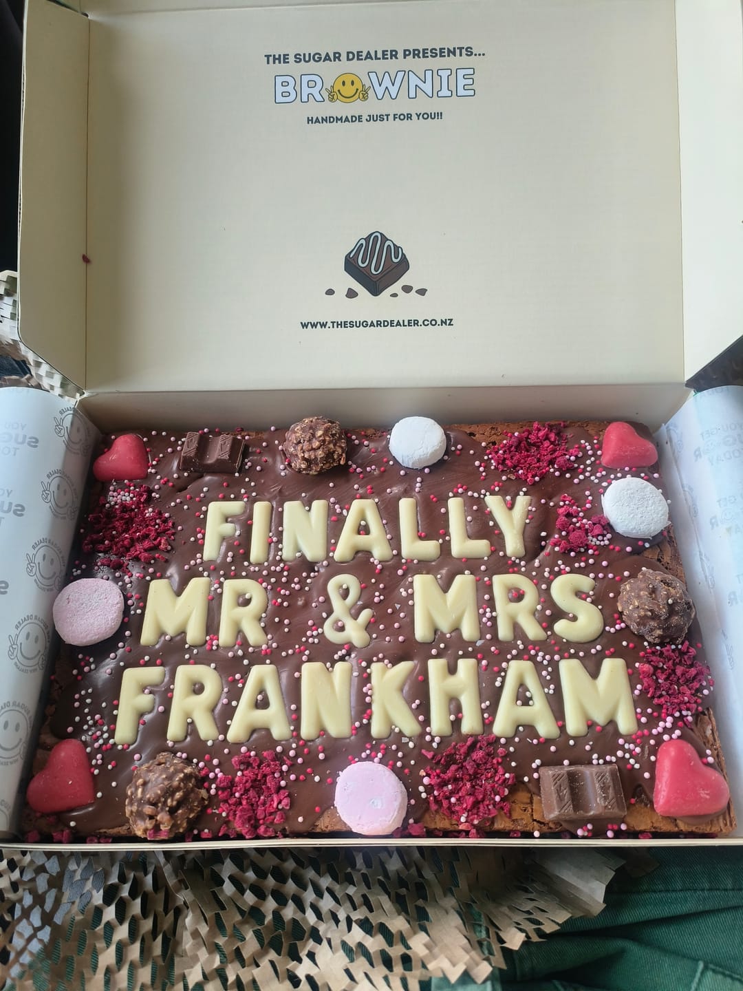 Customer photo review of Mega custom message heart brownie