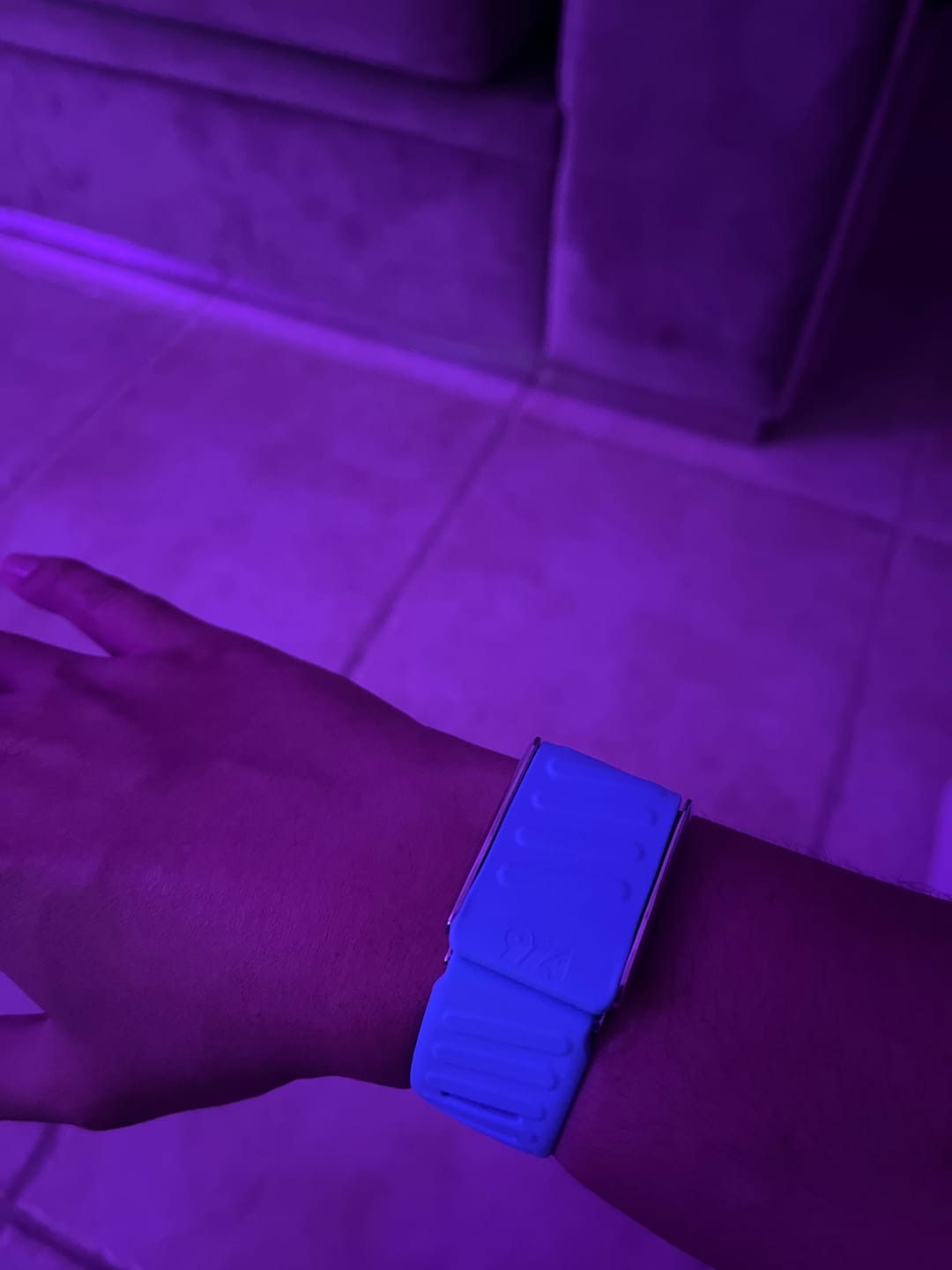 Customer photo review of ice blue Whoop Silicone bands