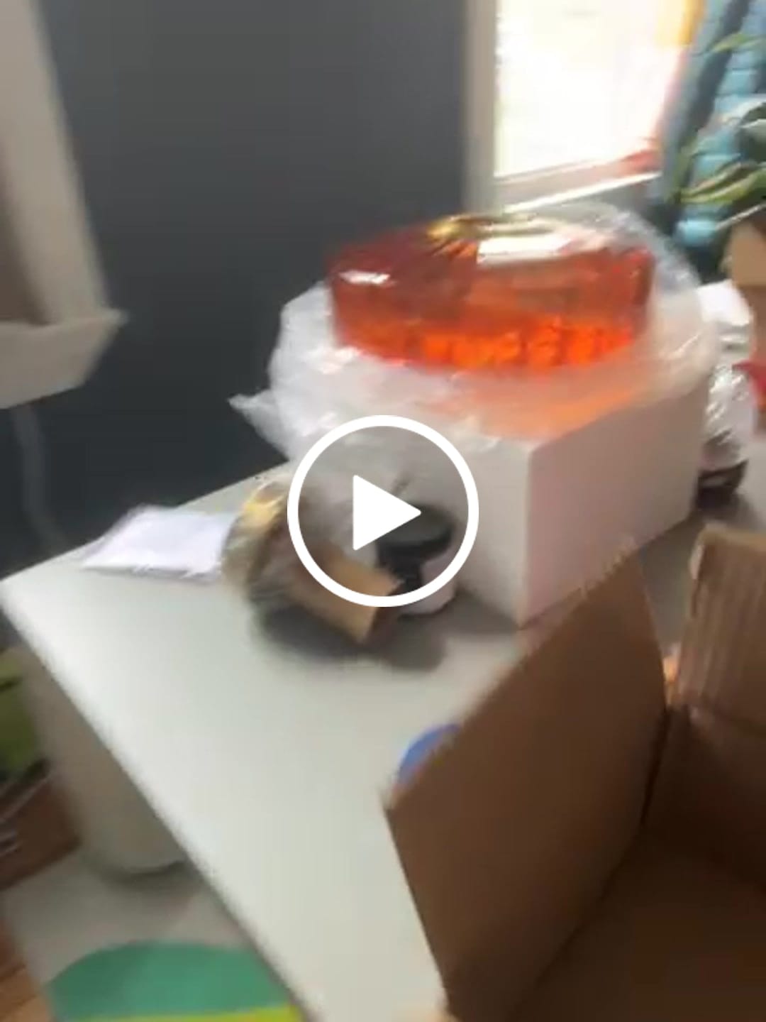Customer video review of 1-Light Caramel Amber Ribbed Glass Round Semi Flush Mount