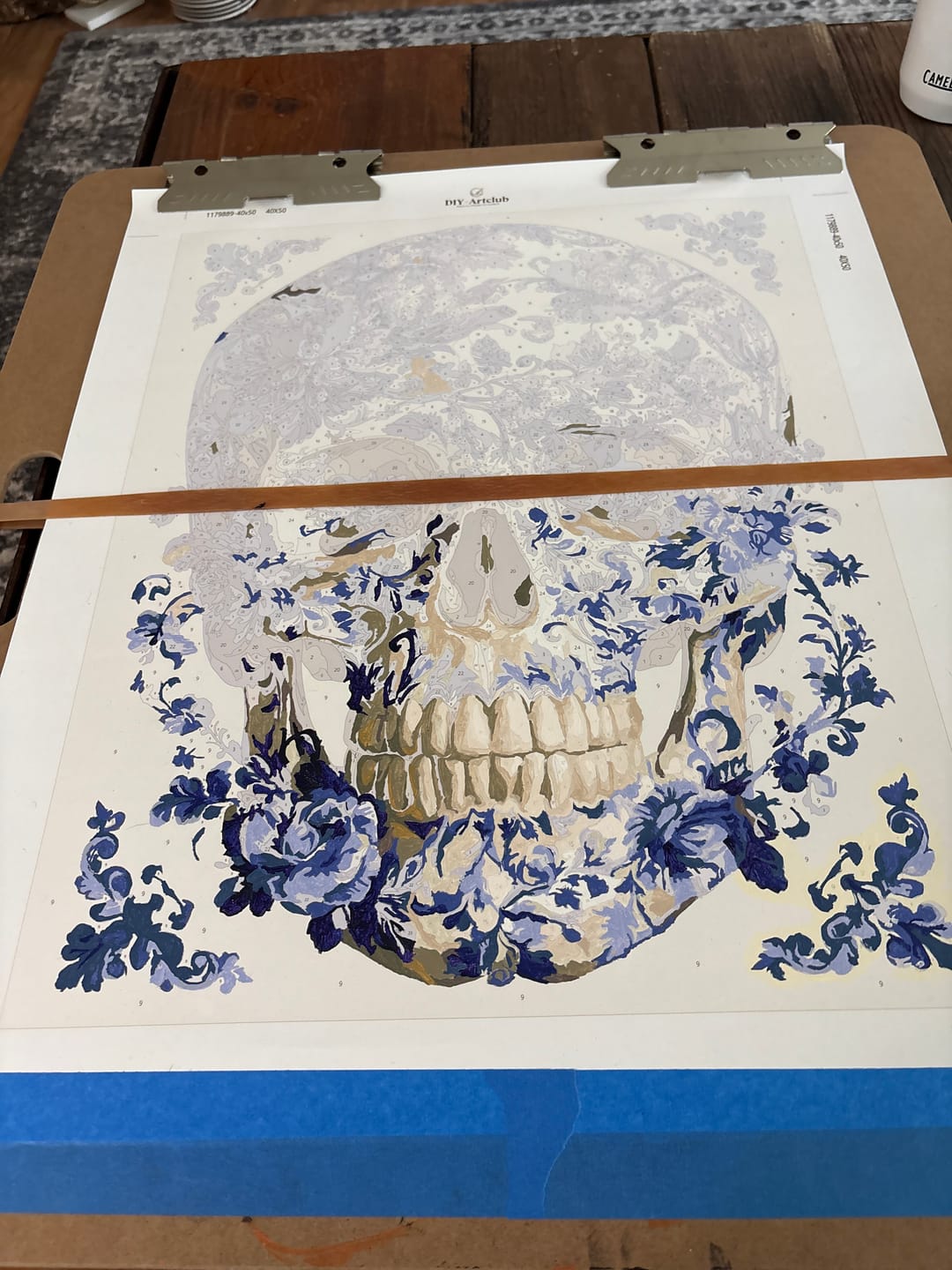 Customer photo review of Delft Blue Skull | Paint by Number