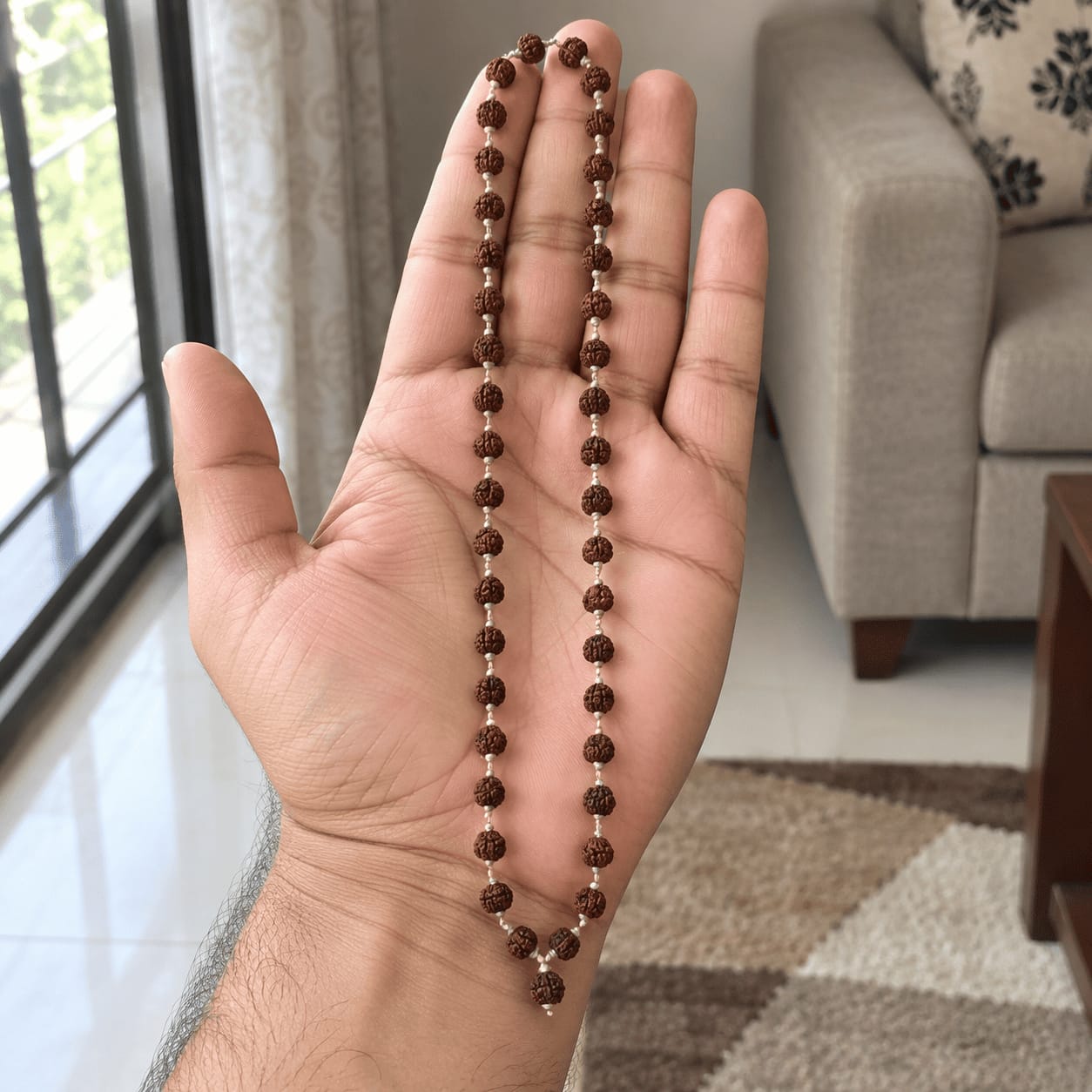 Customer photo review of Rudraksha Silver Mala
