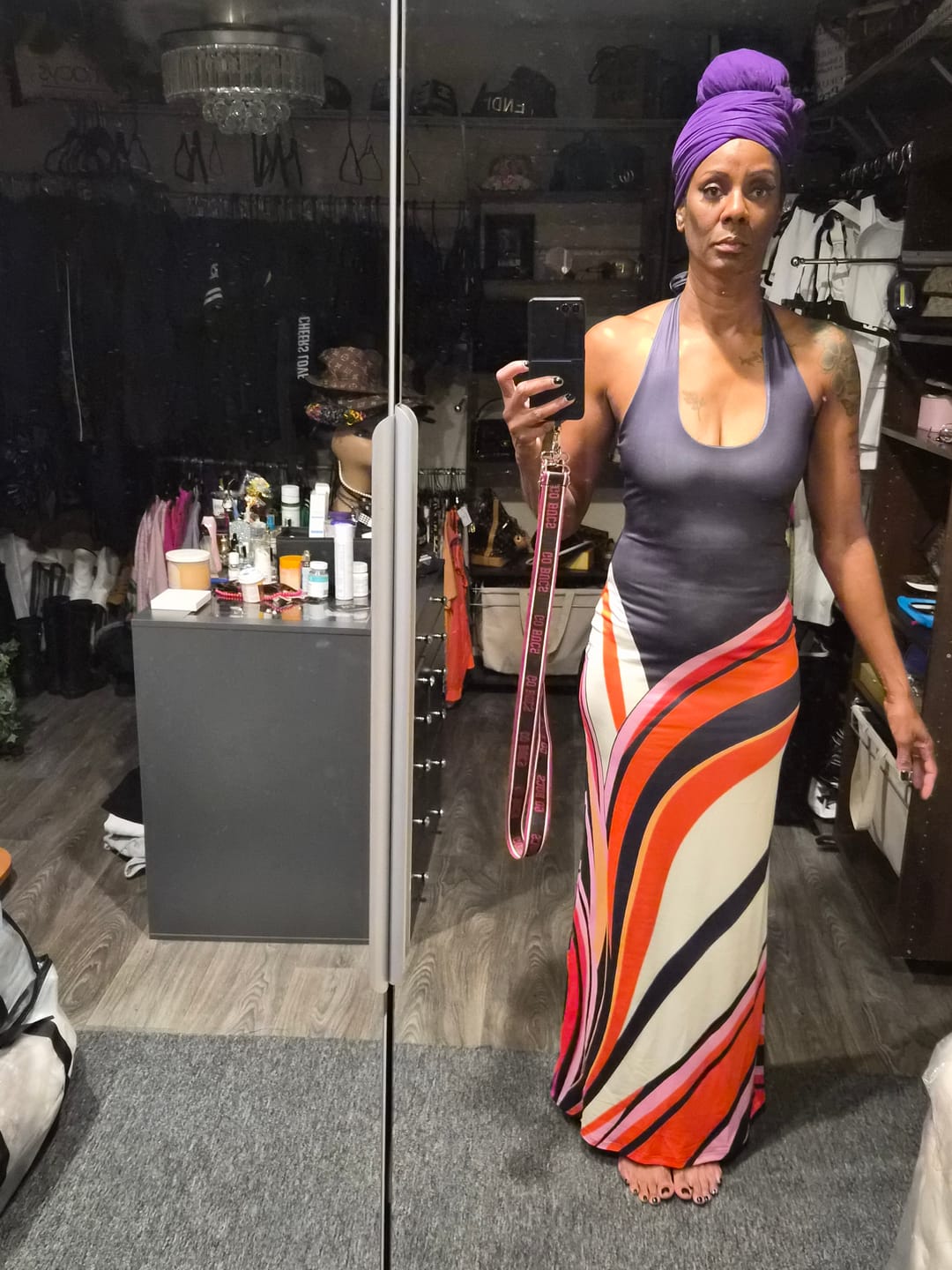Customer photo review of Printed Halter Maxi Dress
