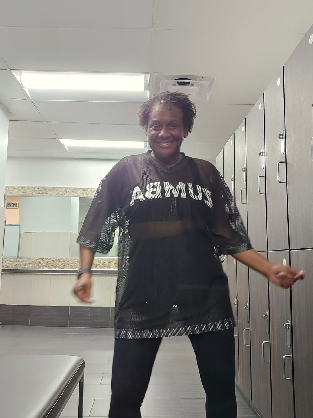 Customer photo review of Zumba Basic Oversized Mesh V-Neck Top - Black