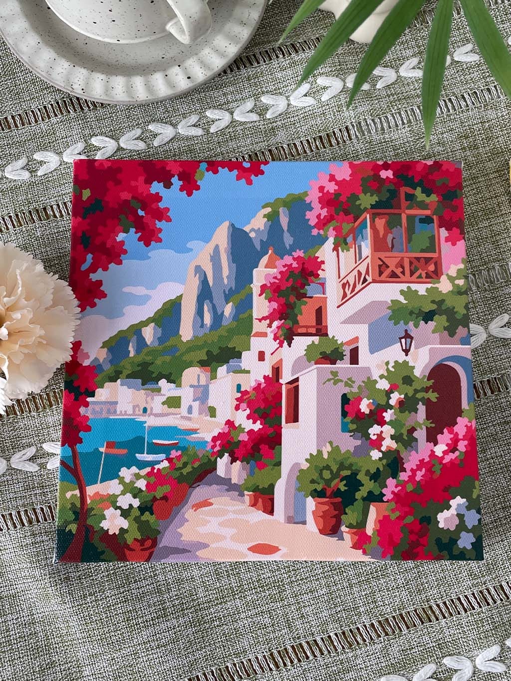 Customer photo review of Mini Peinture par Numéros 20x20cm avec cadre Allée Fleurie de Capri
