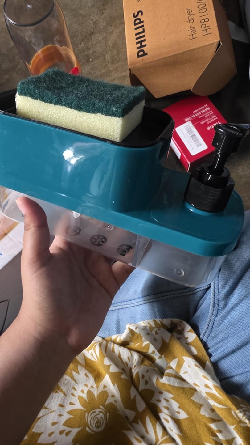 Customer photo review of 3-in-1 Dual Compartment Kitchen Soap Pump Dispenser with Sponge Holder & Hand Wash Bottle