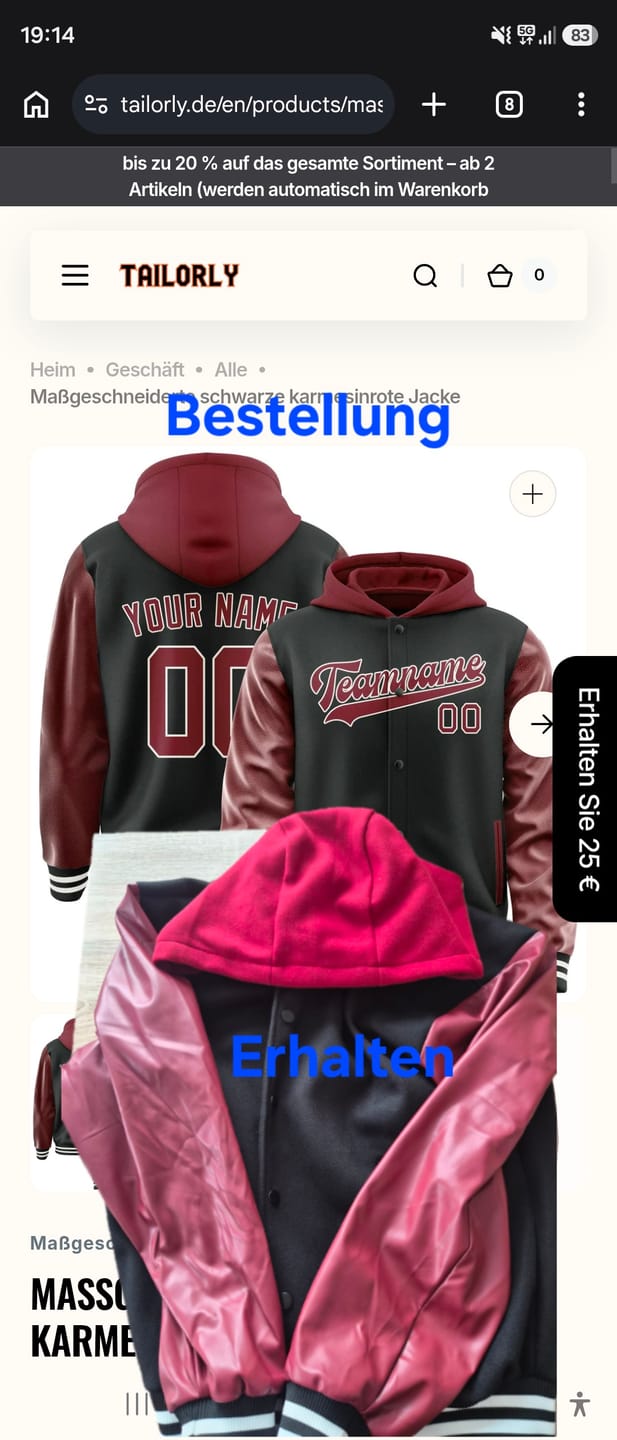 Customer photo review of Maßgeschneidertes Schwarz Karmesinrot Jacke