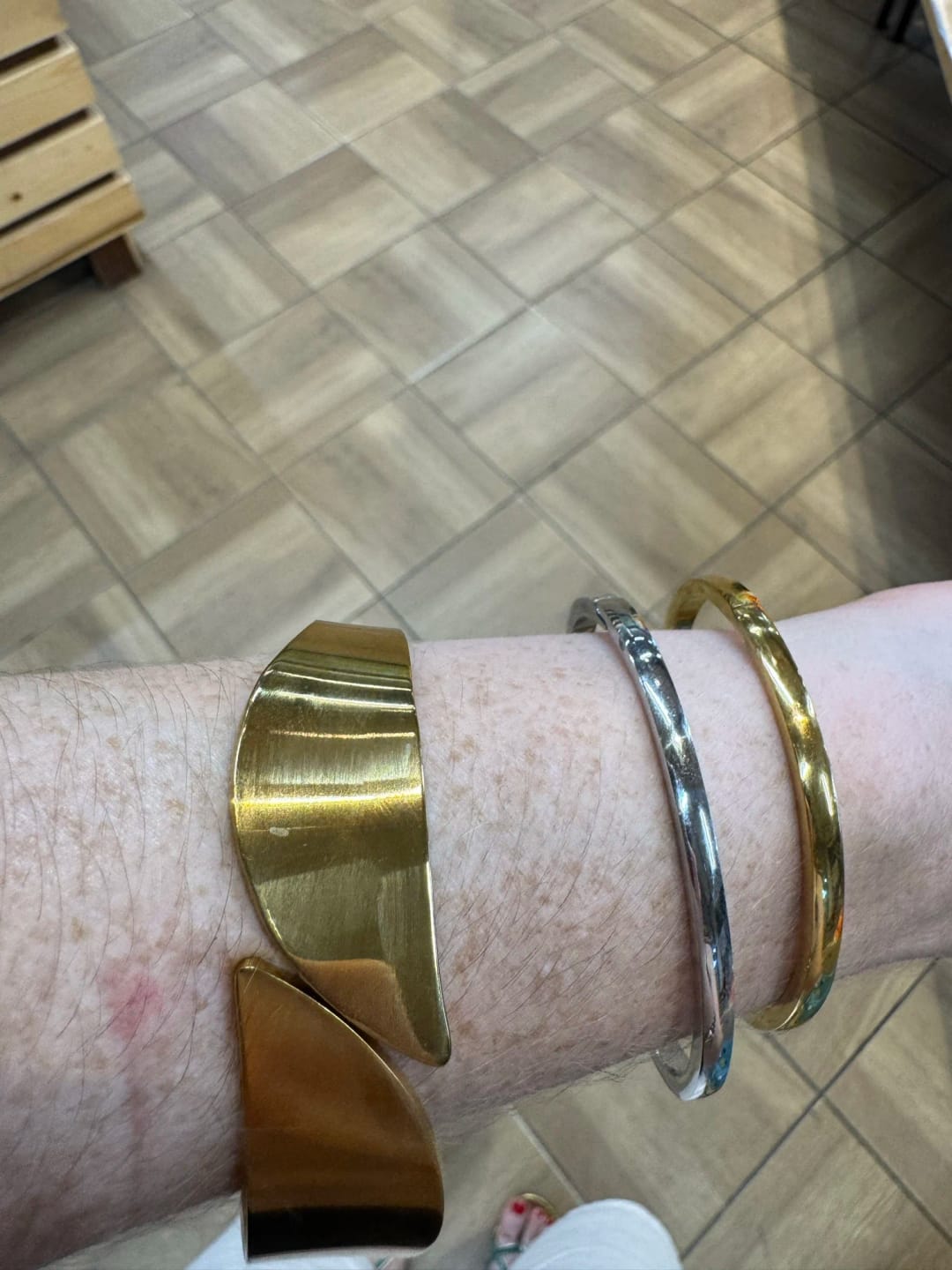 Customer photo review of Symmetry Wide Steel Bangle