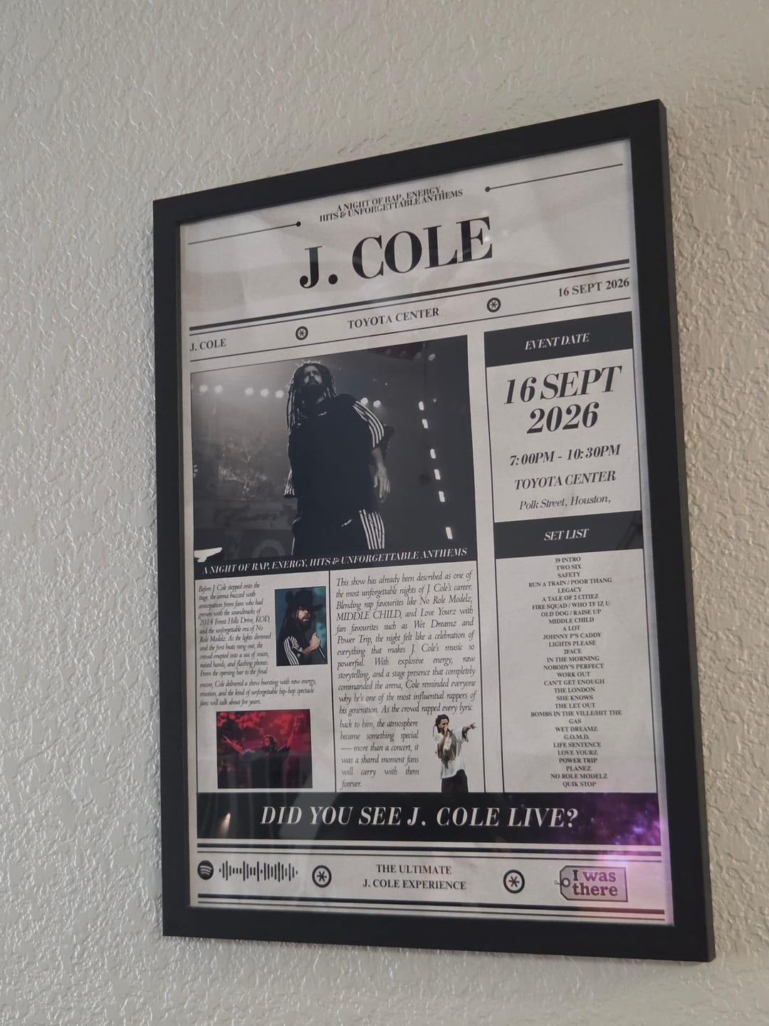 Customer photo review of J. Cole - Personalised Newspaper Style Concert Poster (USA Tour)