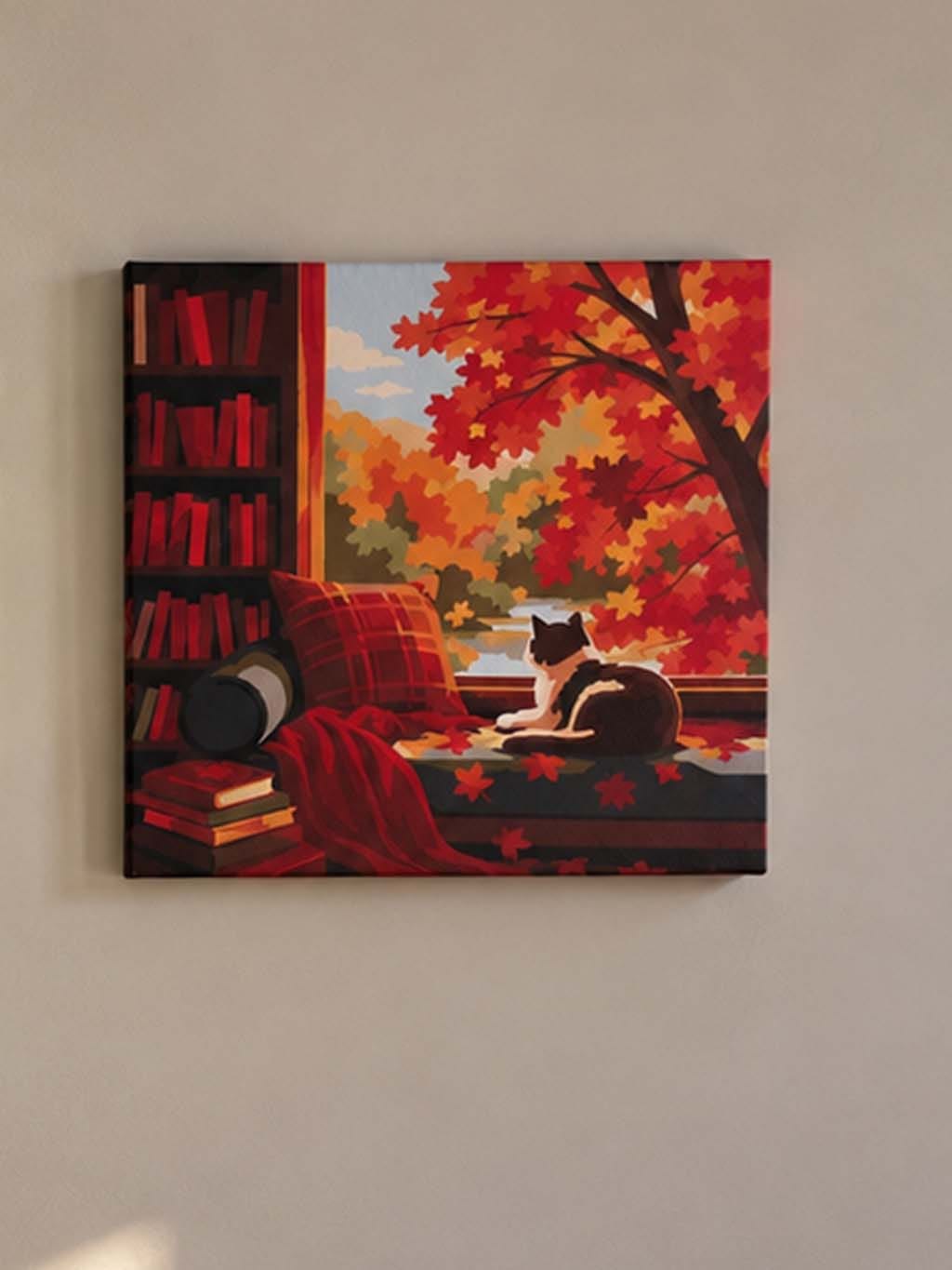 Customer photo review of Mini Peinture par Numéros 20x20cm avec cadre Vue du Chat en Automne