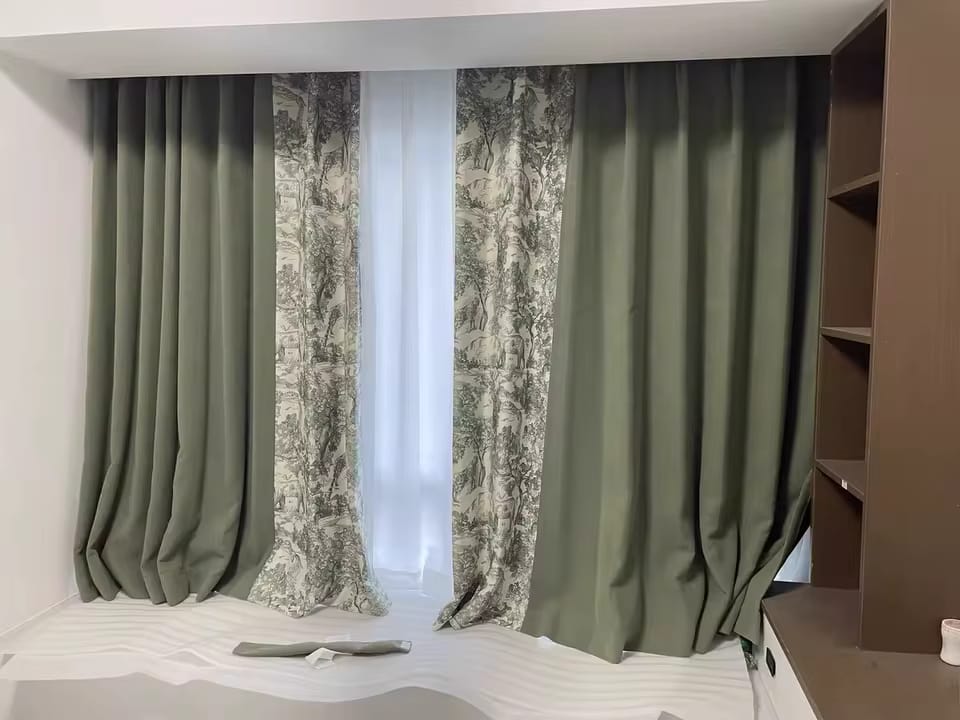 Customer photo review of Cortina Chenille Blackout Estampada Bicolor com Isolamento Térmico Verde Sob Medida - Sylvana