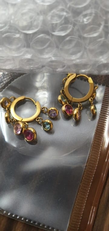 Customer photo review of Multi-Stone Charm Hoops