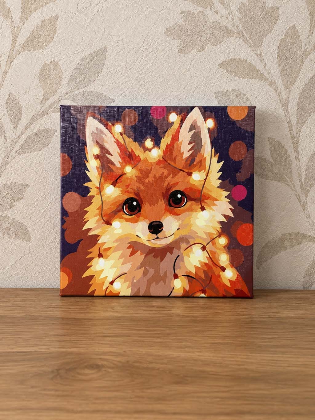 Customer photo review of Mini Peinture par Numéros 20x20cm avec cadre Petit renard et guirlande éclairée