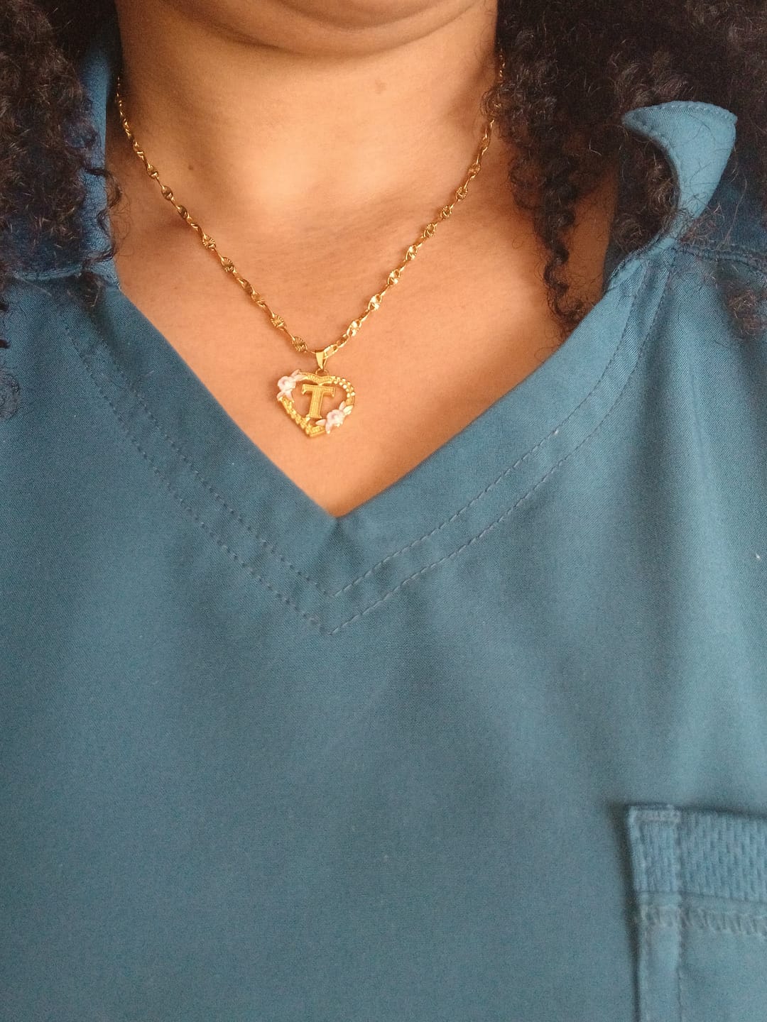 Customer photo review of Flower Initial Necklace w/ Clip Chain