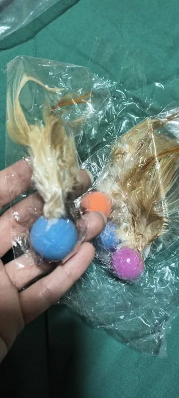 Customer photo review of Feather Ball Cat Toys 6 Pack