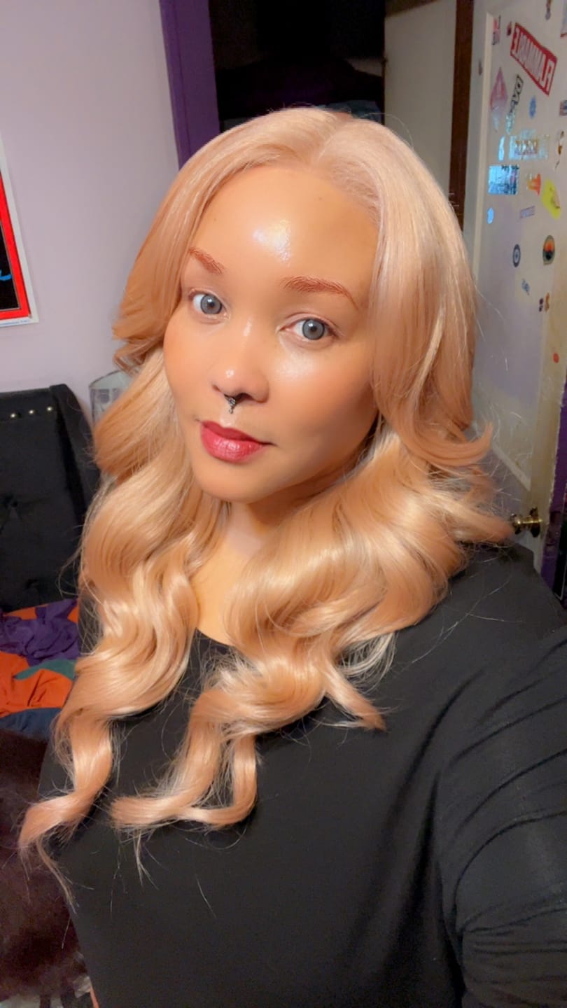 Customer photo review of Sensationnel Butta Lace Glueless 5" HD Deep Lace Parting Front Wig - 90's BANGS UNIT 911