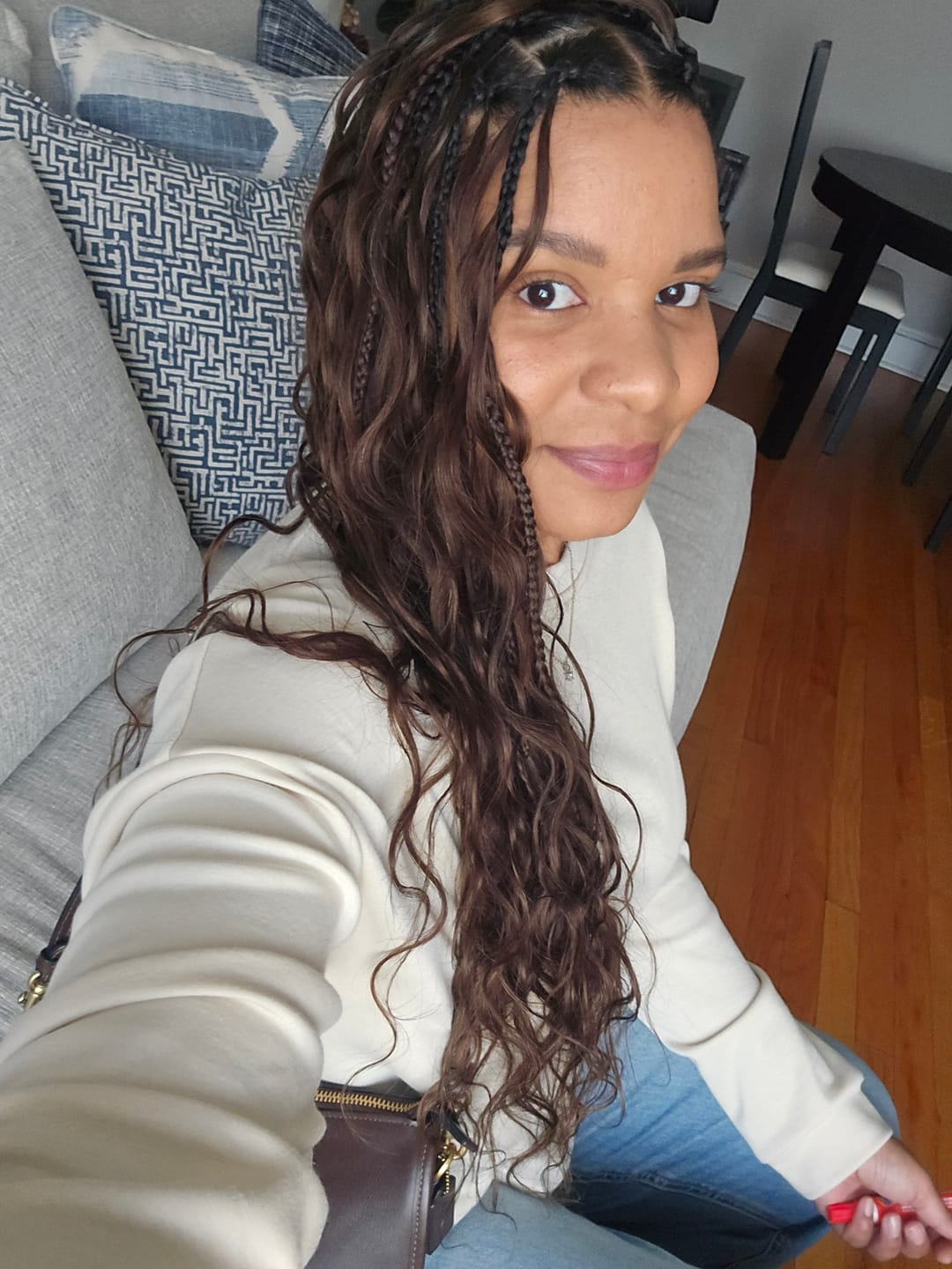 Customer photo review of #4 Medium Brown Body Wave Human Crochet Hair