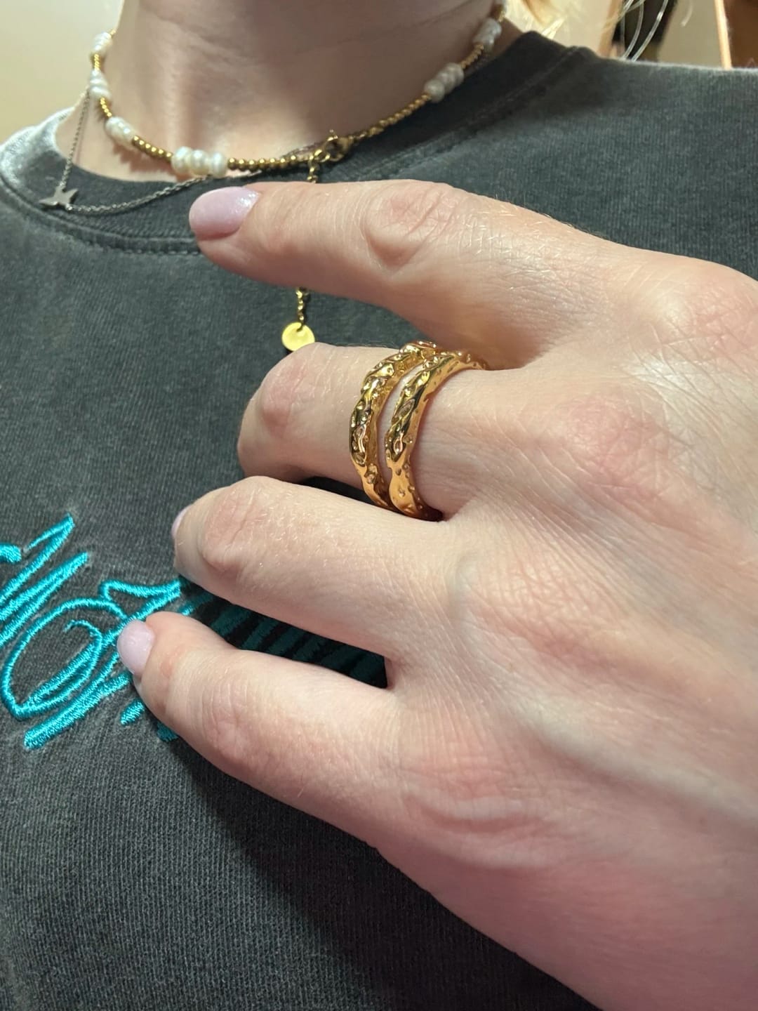 Customer photo review of Olivia's Gold Textured Ring