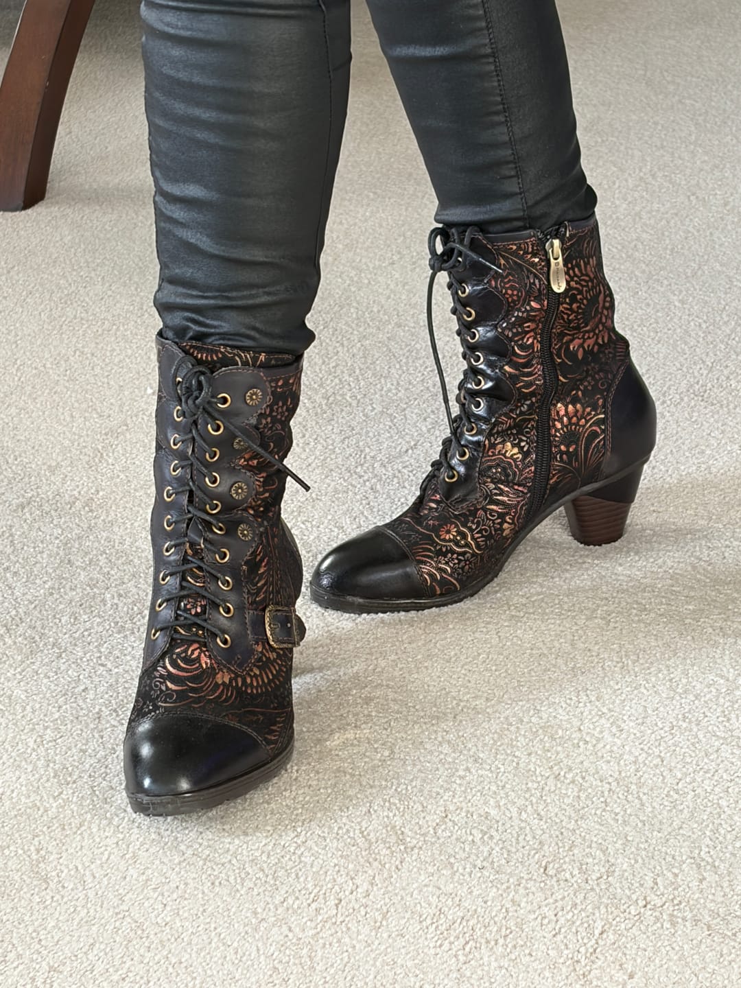 Customer photo review of Vintage Floral Victorian Lace-Up Mid-Calf Boots