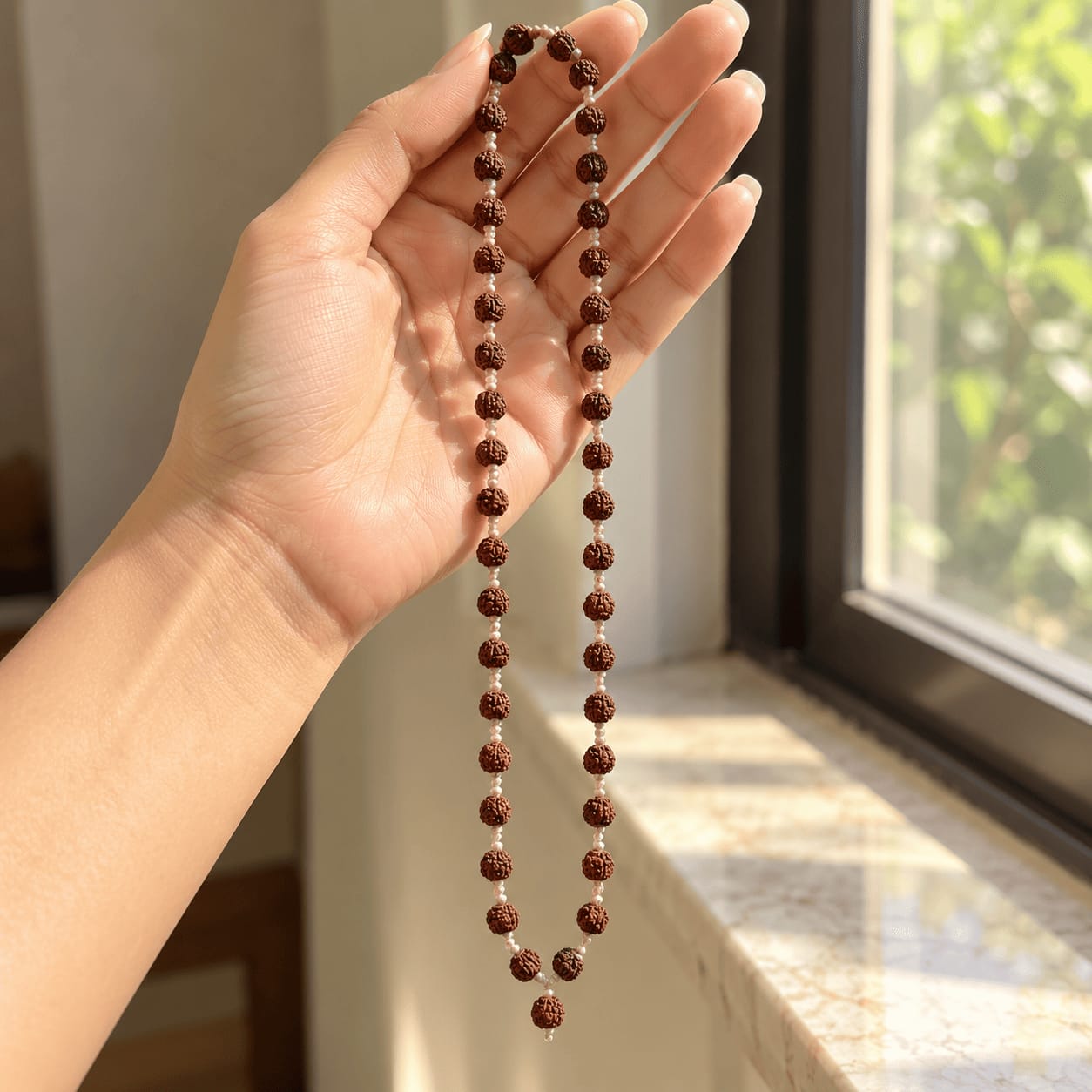 Customer photo review of Rudraksha Silver Mala