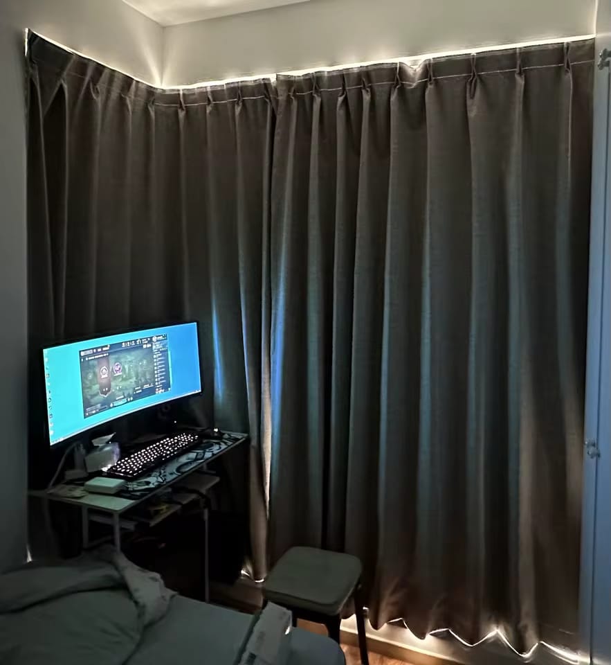 Customer photo review of Cortina 100% Blackout Efeito Linho Bambu Sob Medida - Kiyari