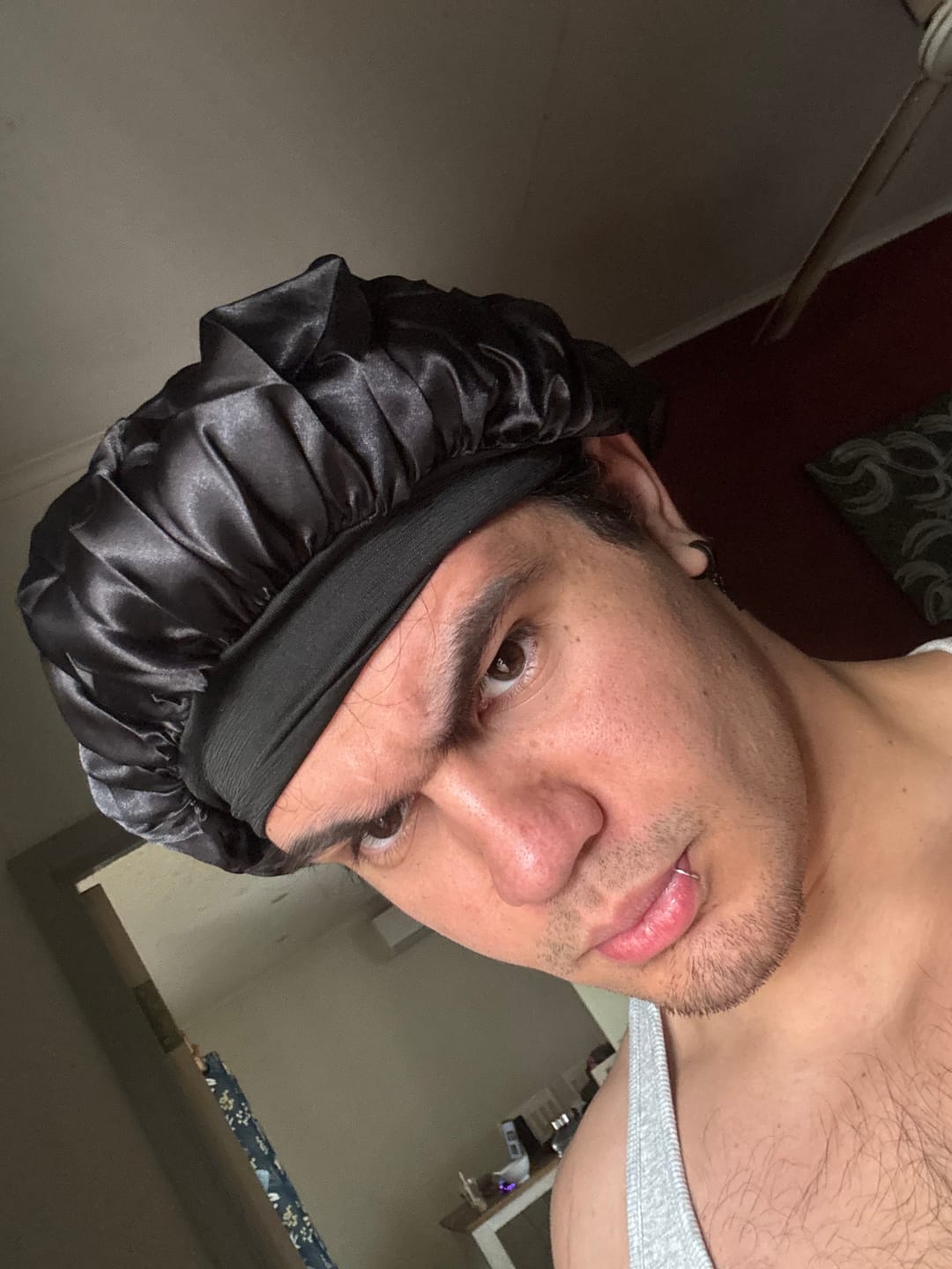 Customer photo review of Black Silky Bonnet
