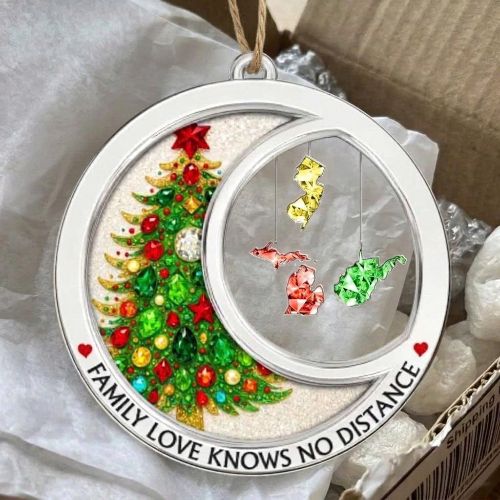 Customer photo review of Long Distance Family - Personalized Custom Shaped Acrylic Ornament