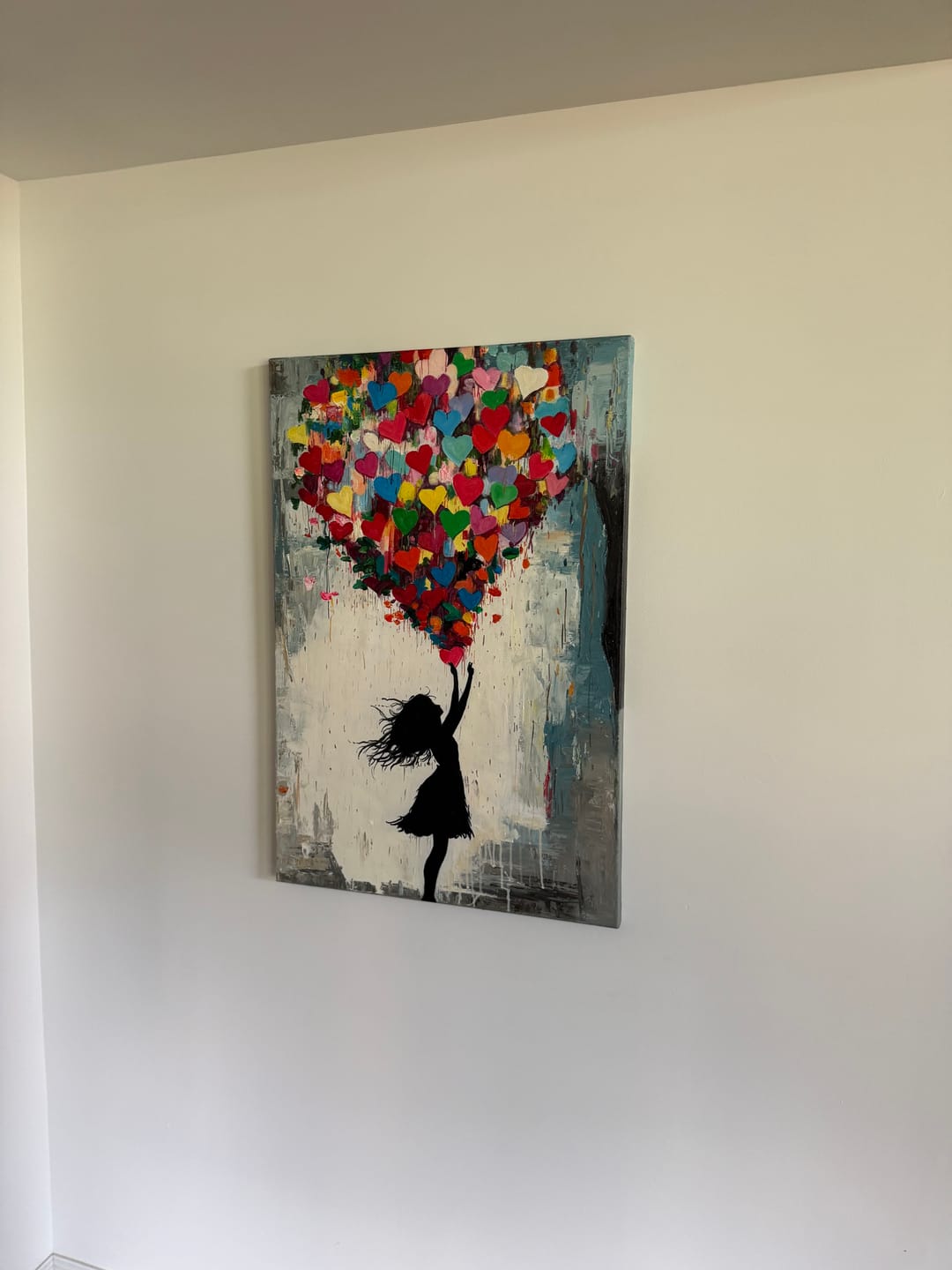 Customer photo review of Love Lift — Graffiti Heart Balloon Girl Oil Painting, Street Pop Wall Art