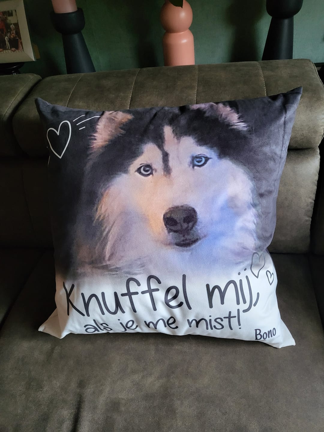 Customer photo review of Knuffel mij als je me mist - Gepersonaliseerde kussen