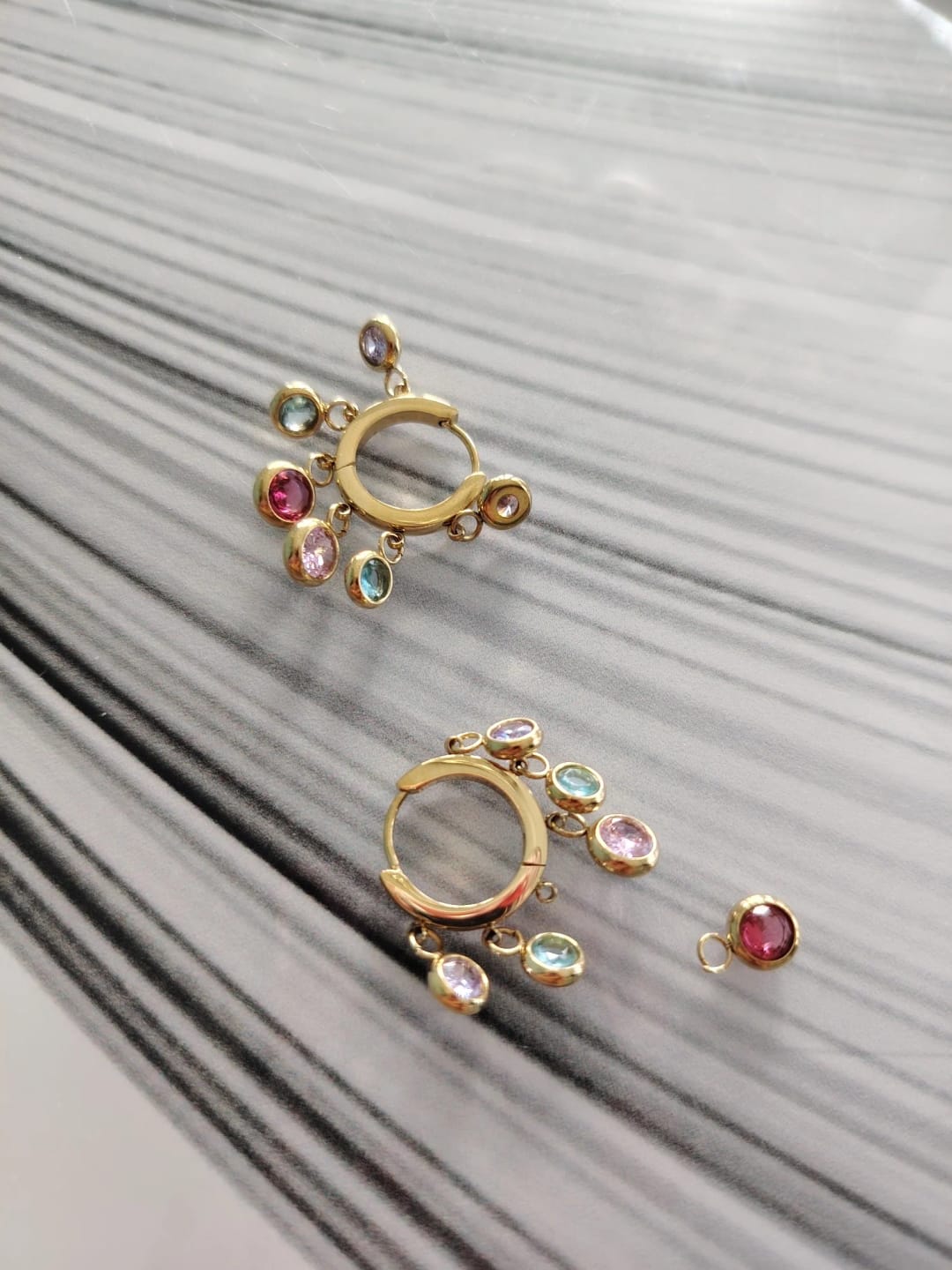 Customer photo review of Multi-Stone Charm Hoops
