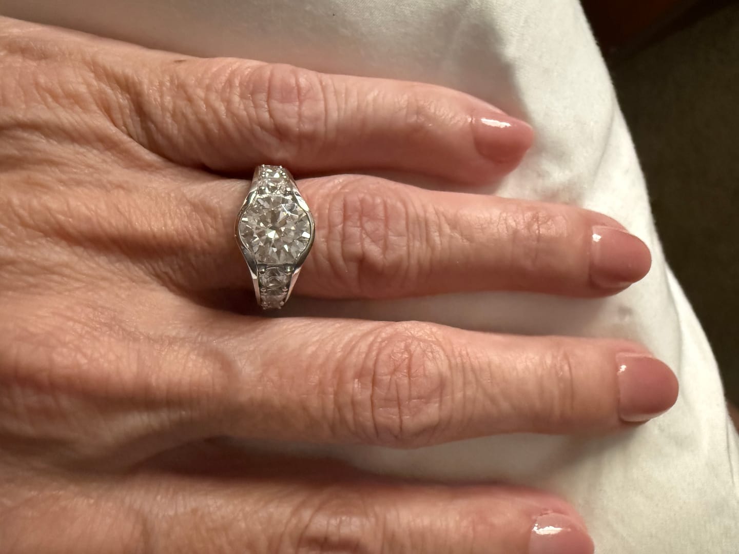 Customer photo review of Bezel Round Moissanite Channel Euro Shank Engagement Ring