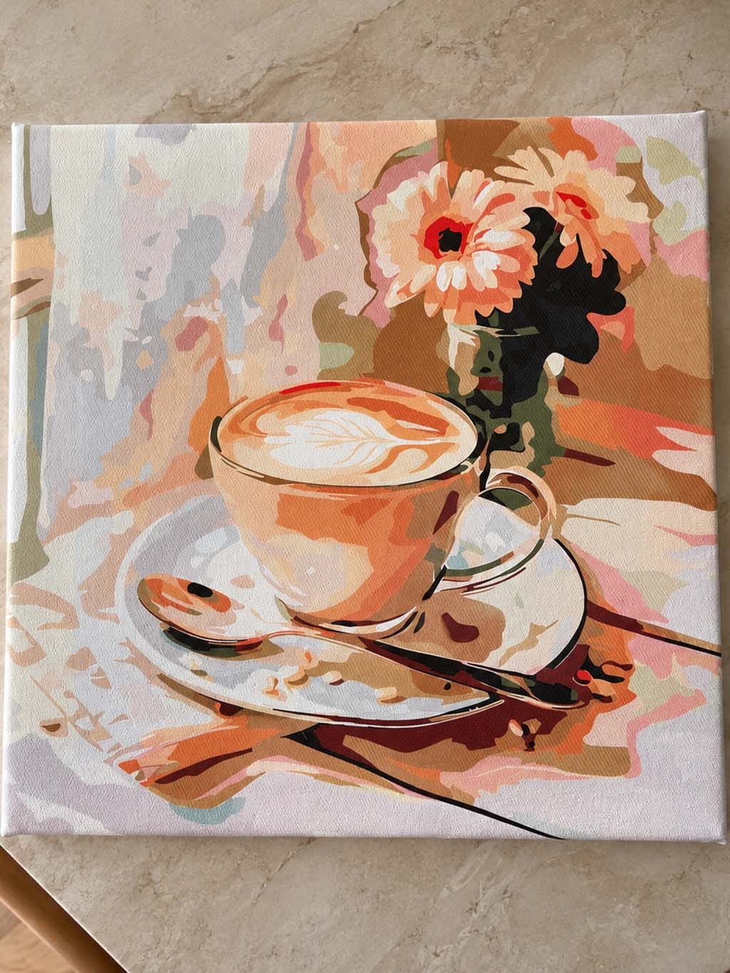 Customer photo review of Mini Peinture par Numéros 20x20cm avec cadre Café du matin