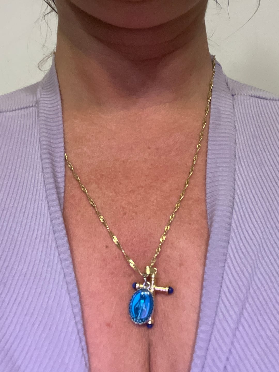 Customer photo review of Virgin Mary Miraculous Medal – Blue Enamel – Blessed by Pope