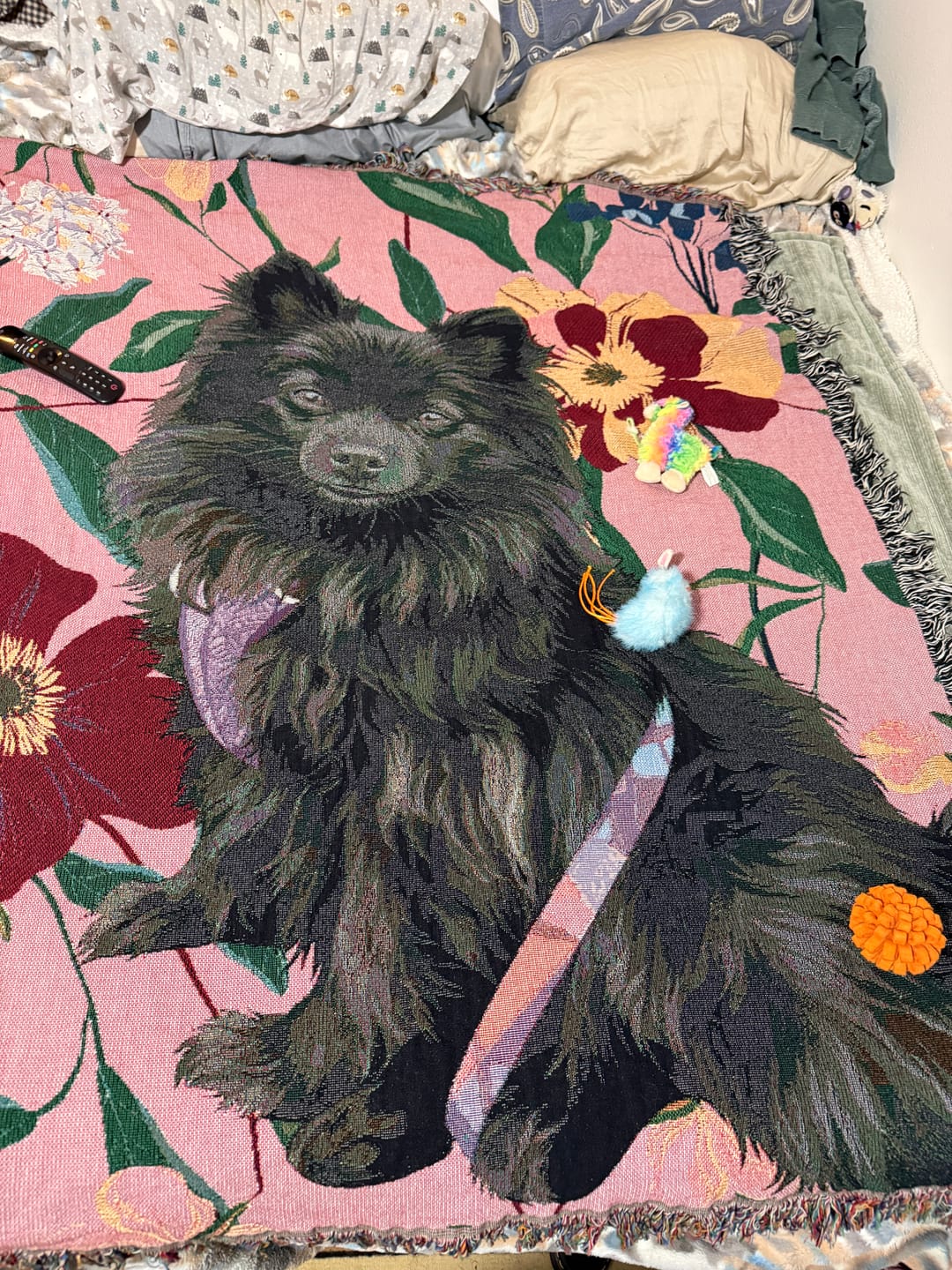 Customer photo review of Heirloom Pet Throw Blanket - Mauve Floral