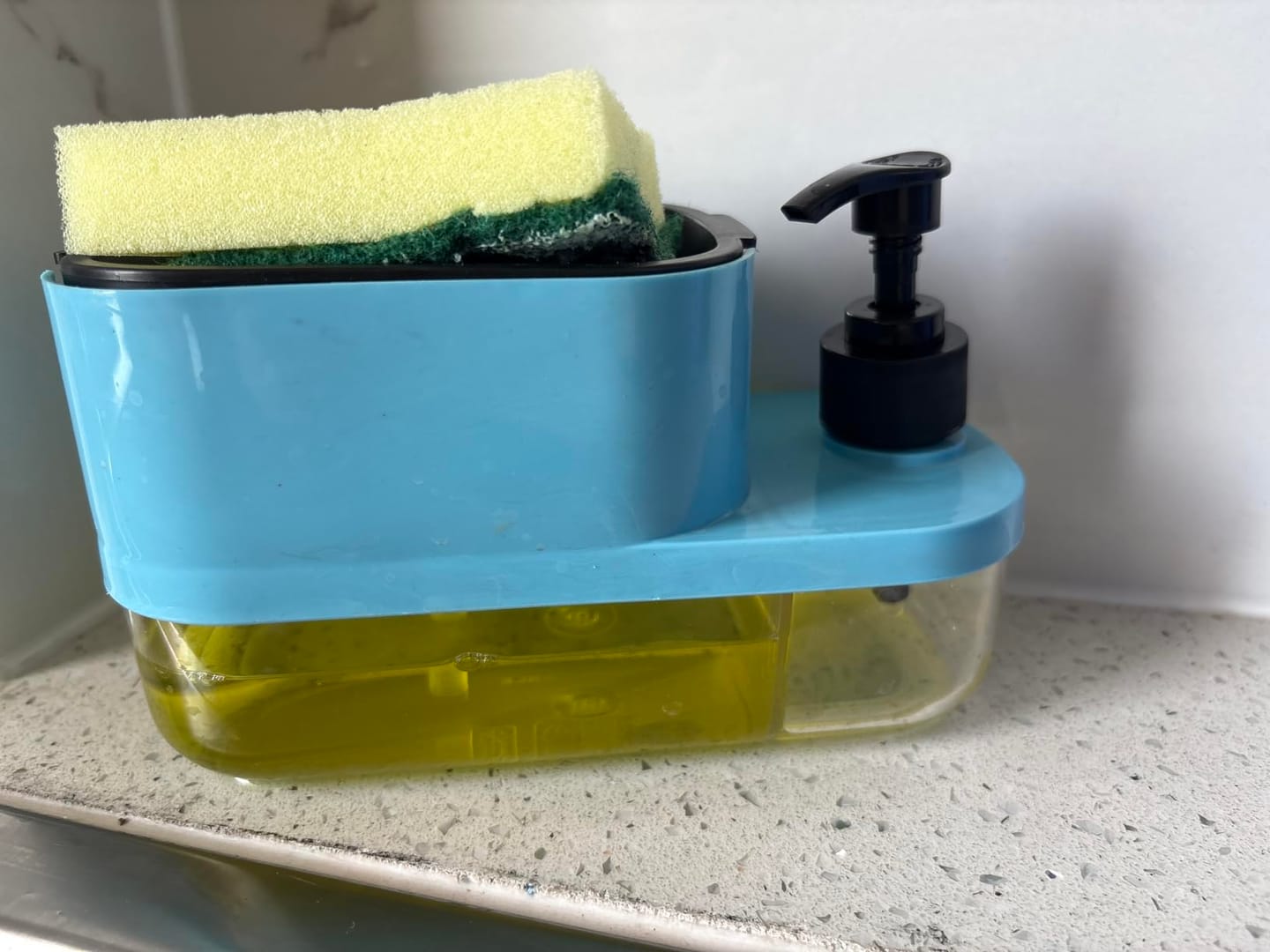 Customer photo review of 3-in-1 Dual Compartment Kitchen Soap Pump Dispenser with Sponge Holder & Hand Wash Bottle