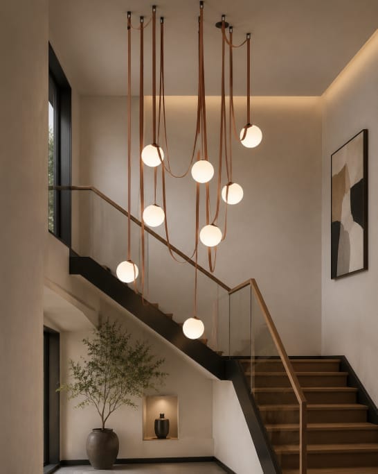 Customer photo review of Leather Globe Pendant Light